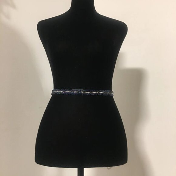 J CREW Blue Sequin Rhinestone Velvet Belt Sash Tie Closure One Size - Picture 1 of 8
